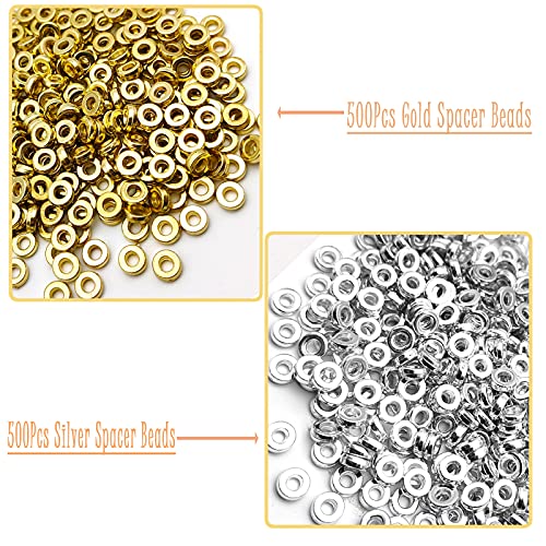1000Pcs Flat Round Rondelle Spacer Beads for DIY Crafts,Gold Silver Disc Spacer Loose Beads for DIY Jewelry Making,Bracelet Necklace Earring Crafts - color: 1000pcs;Gold,Silver;Round