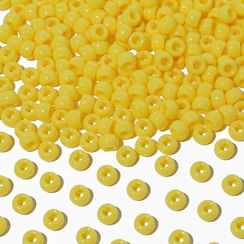 1000Pcs Multi-Colored Plastic Pony Beads Bulk for Craft,6 * 9mm Assorted Colors Hair Beads Black, red,Blue, White for Bracelets Making,Kandi Charms（Lemon） - color: Lemon, size: 1000PCS