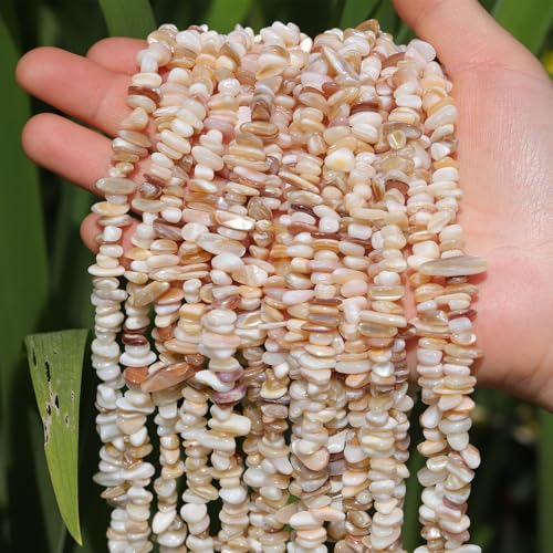 400pcs Natural Chip Shell Beads for Jewelry Making Brown Shell 5-8mm Irregular Gemstones Healing Crystal Loose Rocks Bead Hole Drilled for Ring Earrings Necklace Bracelet Making DIY Art Crafts - color: Brown Mother of Pearl Shell(2 Strands-62")