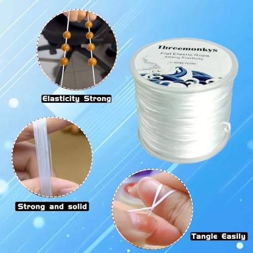 2PCS Flat Elastic line 0.8 mm Elastic Bracelet Rope Elastic Bead Rope for String Jewelry Production and Bracelet Production - size: 2 pack
