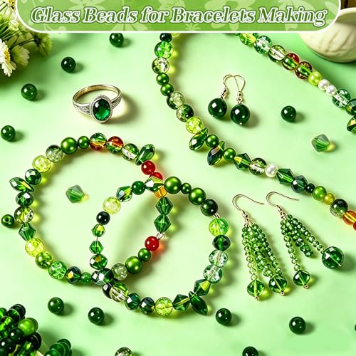 2102 Pcs Green Glass Beads for Bracelets with Elastic String,Green Beads for Beaded Plants,6mm Glass Beads for Jewelry Making Crystal Round Beads for Bracelet Necklace Beaded Plant DIY Crafts