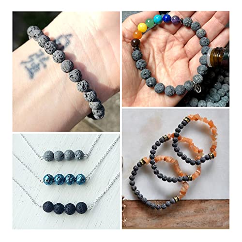 Craftdady 8mm Unwaxed Natural Lava Stone Beads 460Pcs Round Volcanic Rock Gemstone Loose Beads Energy Healing Chakra Beads for Jewelry Craft Essential Oil Bracelet - color: Dark Gray, size: 8mm