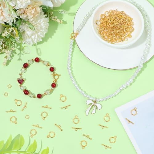 1 Box 60 Sets Round Toggle Clasp Gold Toggle Clasp Bar with Rings Bulk Metal Alloy OT End T Bar Closure Jewelry Connectors for Jewelry Making Bracelet Necklace DIY Crafts Beginners Adults - style: Style 5
