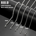Square Rolo Chain Necklace Stainless Steel Round Box Necklace for Men & Women - size: 26 Inches, style: 3 mm Wide