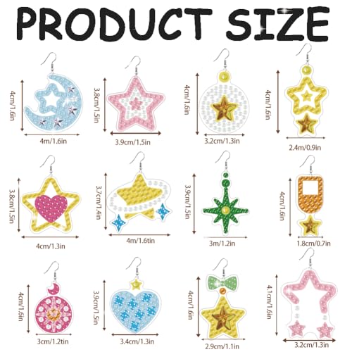BEUNITONE 12 Pairs Crystal Star Diamond Art Earring Making Kits for Adults, DIY Drop Dangle Earring Making Supplies Kit, Fun Duck Art Earrings Ornament for Women Birthdays Holiday Handmade Gift - style: Star