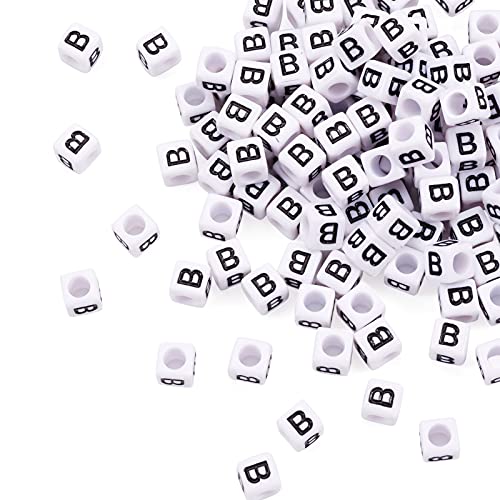 FASHEWELRY 300Pcs Cube White Acrylic Letter Beads 6x6mm Letter B Alphabet Beads for DIY Bracelet Necklace Jewelry Making - color: Letter B, size: 6x6x6mm