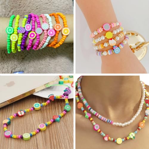 50PCS Handmade Polymer Clay Round Beads Pitaya Slice Dragon Fruit Loose Beads Fruit Theme Spacer Beads for DIY Bracelet Necklace Earring Charm Jewelry Making Hole 1.8mm - color: Pitaya Slice