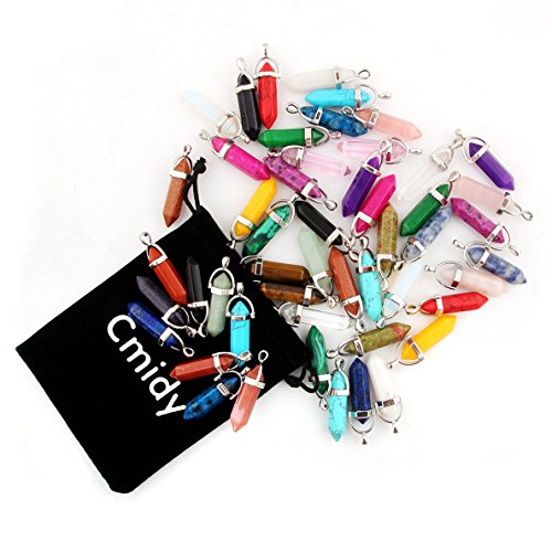 Crystal Pendants Mutilcolor 50pcs Gemstone Bullet Meditation Healing Pointed Quartz Chakra Crystal Stone Reiki Pendants for Necklace Jewelry Making
