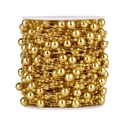98FT Pearl Beads String Garland, 8mm 3mm Gold Faux Pearl Beads Roll Strand Bulk for Wedding Party Flower Christmas Decoration DIY Craft - color: Gold Pearls, size: 98FT