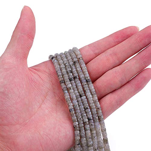 BEADIA Natural Spectrolite Spacer Beads Caps Loose Semi Gemstone for Beading Jewelry Making 4mmx2mm 38cm - color: Spectrolite, size: Round 4mm x 2mm