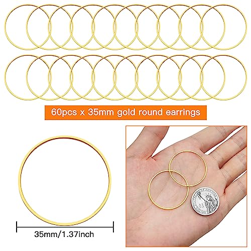 60pcs Round Beading Hoop 35mm Earring Hoops Earrings Beading Hoop Earring Circle Connectors Open Bezel Pendant Frame Earring Finding for DIY Crafts Accessories Supplies Women Gift(Gold) - color: 60pcs;35mm;Gold