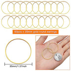 60pcs Round Beading Hoop 35mm Earring Hoops Earrings Beading Hoop Earring Circle Connectors Open Bezel Pendant Frame Earring Finding for DIY Crafts Accessories Supplies Women Gift(Gold) - color: 60pcs;35mm;Gold