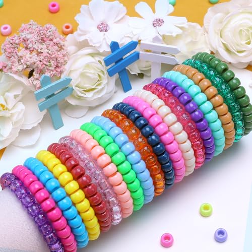 Pony Beads 1100+ Pcs – Light Blue Plastic Kandi Beads in Jar for Bracelets, Hair Braids, Jewelry Making & DIY Crafts - color: Light Blue