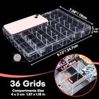 Noverlife 36 Grids Clear Plastic Jewelry Organizer Box, Nail Charm Holder Double Buckle Bead Organizer Storage Container Box, Empty Nail Box Organizer Earring Display Case Acrylic Bead Box for Women - size: 36 Grids - 1 Pack