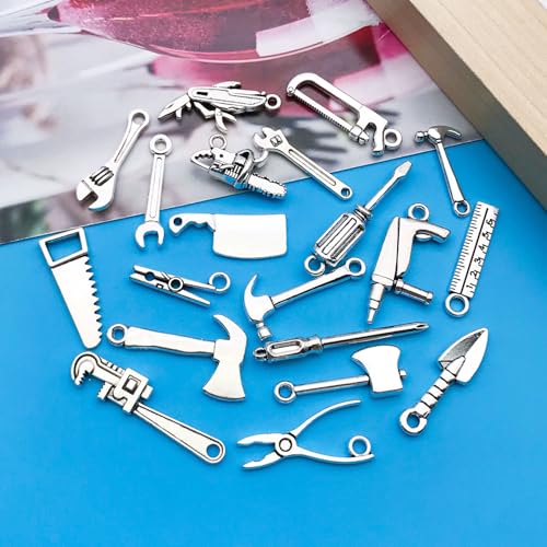 Youdiyla 80pcs Alloy Ancient Silvery Father's Day Series New Tool Set Pendant Jewelry Making DIY Keychain Earrings Pendant Various Design Charms for Jewelry Making Bracelets Necklace (SN899) - color: SN899