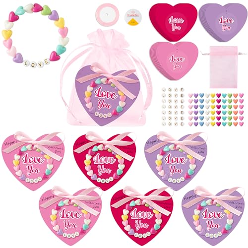 BeYumi DIY Bracelet Craft Kit - 24 Pack Mother's Day LOVE Letter Beads Bracelets with Heart Greeting Cards and Bags Thankful Craft Kit to Mother Grandma School Classroom Party Fun Activities Ages 6-12 - style: LOVE