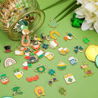 MARFOREVER 120 PCS St. Patrick's Day Charms, Green Shamrock Charms for Jewelry Making, Assorted Gold Enamel Irish Hat Coins Beer Gnome Charm Pendants for Bracelet Necklace Earrings Making Supplies - style: St Patricks Day