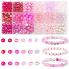 DUQGUHO 8mm Pink Beads for Jewelry Making Pink Glass Beads for Crafts Rose Glass Round Bead for Bracelets, Necklaces & DIY Crafts 360PCS - color: 6-Pink