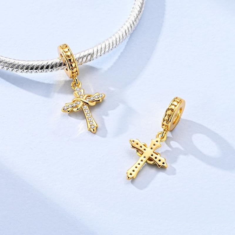 Mother Heart Charms for Bracelets Love Mom Flowers Charm Jewellery for Women - style: Golden Cross Love