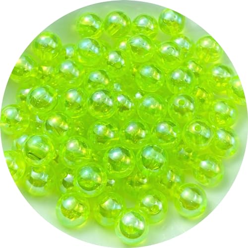 300 PCS 8mm Acrylic Round Beads Clear AB Colors Bubble Spacer Beads Loose Craft Beads for DIY Jewelry Making Bracelet Necklace Earring Ornament Wind Chimes Key Chains(Fluorescent Green AB) - color: 11-Fluorescent Green AB, size: 8mm