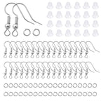 TOAOB 300pcs Earring Hooks Kits Silver French Ear Wires with Ball and Coil 18mm Fish Hook Earring Making Supplies with Jump Rings and Clear Silicone Ear Backs for DIY Jewelry Findings - color: Silver
