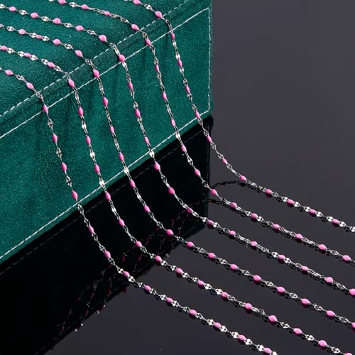 UMAOKANG 16.4 Feet Pink Enamel Jewelry Making Chain Roll Stainless Steel Craft Chain DIY Jewelry Supplies - color: Steel-Pink