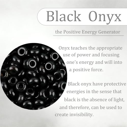 20Pcs Natural Black Onyx Large Hole Beads, 8x14mm Rondelle Gemstone Spacer Beads 6mm Big Hole for Jewelry Making, Beading Bracelets, Macrame & Hair Braiding - color: Black Onyx