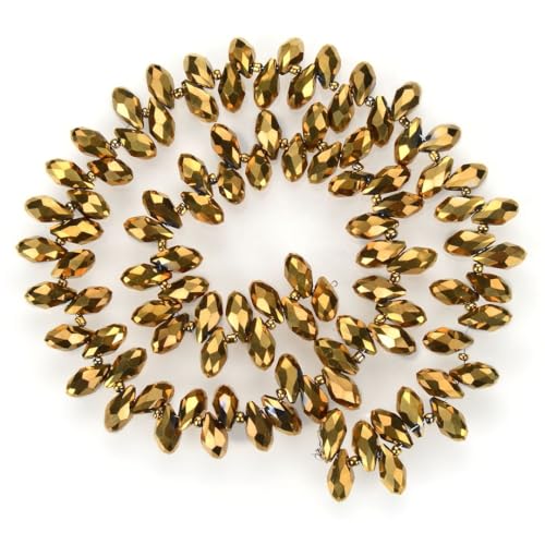 200pcs Czech 12mm Faceted Teardrop Briolette Crystal Glass Loose Beads Pendant Drop Spacer Bulk Gold Aurum for DIY Jewelry Making CCT2-33 - color: Gold Aurum, size: 12x6mm - 200pcs
