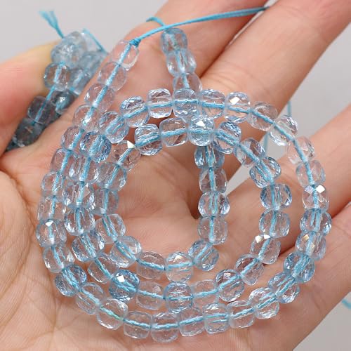 Natural Stone Beads Faceted Square Shape Blue Topaz Crystal Beads for Jewelry Making Necklace Craft Gift 5x5mm