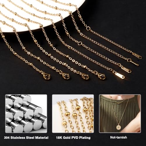 Cadikez 24PCS Gold Satellite Chain Necklace Bulk, 2mm 18inch 18K Gold PVD Plated Stainless Steel Finished Beaded Cable Link Chains for Necklace Jewelry Making - color: 2.0mm Gold Color
