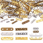 Pandahall 150Pcs 3-Holes Rectangle Spacer Bar Metal Beads 4 Styles Tibetan Multi Strand Separator Link End Bar Mixed Colors for Jewelry Making