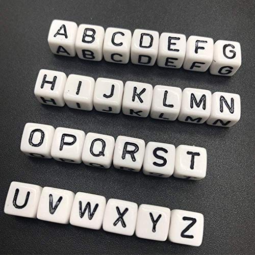 DAHI 400pcs Letter Beads 8 * 8mm Square Alphabet Bead White Cube Letter Bead A-Z Acrylic Alphabet Beads for Jewelry Making DIY (Back White 8x8mm) - color: black white 8x8mm