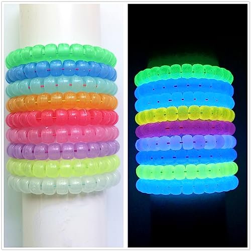 Looconi 1000pcs Pony Beads Multicolor Glow in The Dark and Rainbow Elastic String Mixed Colors 6x9mm Acrylic Beads for Jewelry Making - color: Glow+Line