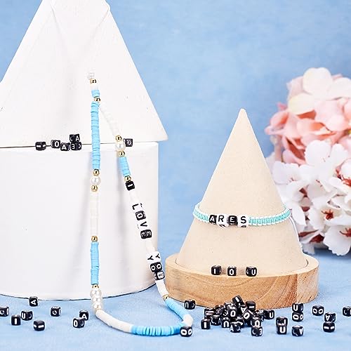 FASHEWELRY 500pc Acrylic Cube Vowel Letter Beads - 4.5mm Black Square Initial Alphabet Beads for Friendship Bracelets & Jewelry Making - color: 0-Vowel Letter Beads
