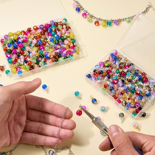 100/200Pcs Crystal Dangle Charms for Jewelry Making Bulk Small Cute Charms Transparent Glass Beads Pendants with Silver Gold Caps for Earring Necklace Bracelet DIY Supplies - color: Gold B