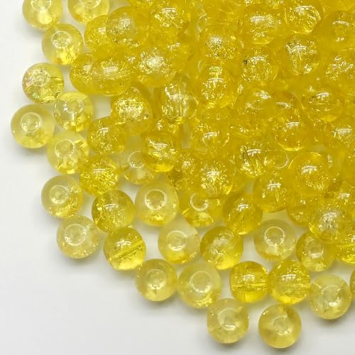 200PCS Glass Beads 8mm Glass Beads for Bracelets Necklaces Jewelry Making DIY Crafts (Yellow Crackle) - color: 1Yellow Crackle