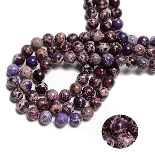 122Pcs(2 Strand/Set) 6mm Purple Imperial Smooth Round Beads Natural Stone Beads AAA Grade Premium Round Gemstone Genuine Real Stone Loose for DIY Bracelet Jewelry String Making - color: Purple Imperial, size: 6mm
