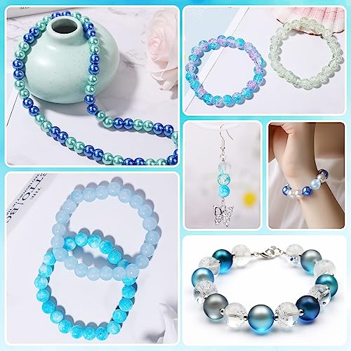PAXCOO 720pcs Glass Beads for Jewelry Making 8mm, 24 Colors Bead Bracelet Making Kit Blue Round Loose Beads for Bracelet Earring Necklace Jewelry Making Supplies - color: Blue