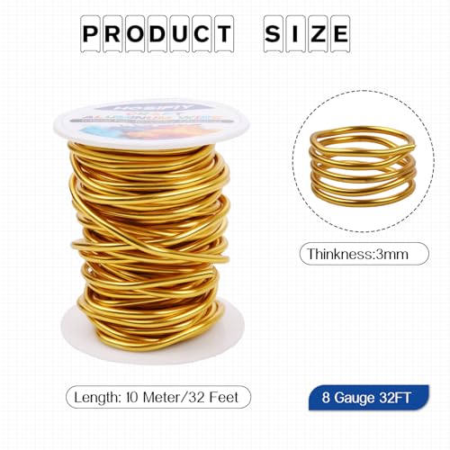8 Gauge Aluminum Craft Wire, 3mm Jewelry Wire for Jewelry Making Supplies and DIY Metal Craft Art (Gold, 32 Feet) - color: Gold, size: 8Gauge 32FT