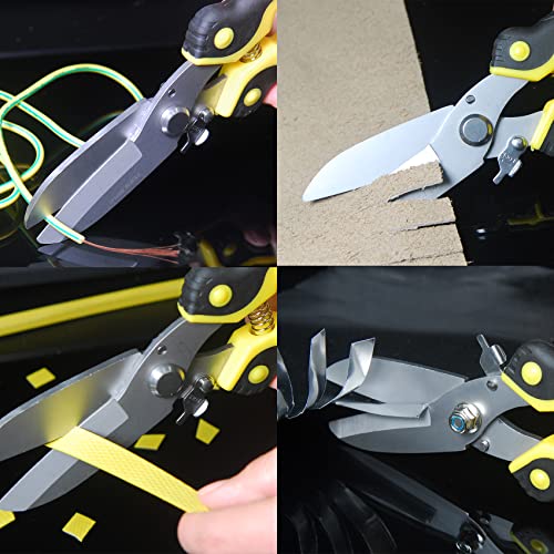 TOOLMAK Aviation Tin Snips Heavy Duty Metal Cutter, Straight Shears with Stainless Steel Blade & Comfort Grips, Multifunction Cutting of Branches, Cable Wires, Thin Iron, 9 Inch - size: 9 Inch Straight Snips
