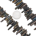 SUNYIK Black Titanium Coated Crystal Points Quartz Rough Sticks Spikes Point Beads 15 inch Strand Drilled - color: Black(Rough), size: 0.4"-1.3"