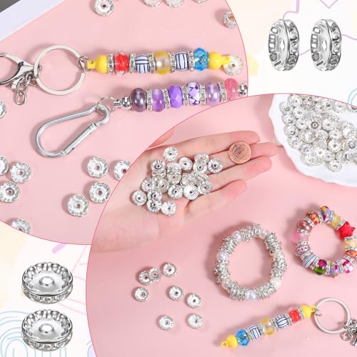 SULIKJHUI 150 Pcs Spacer Beads 12mm, Silver Spacer Beads for Bracelets, Jewelry Making, 2.5mm Hole & 3mm Height, Iron with Rhinestones (0.47 Inch Outer Diameter) - color: Silver