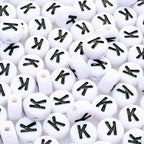 Amaney 100pcs K Letter Beads 7x4mm White Round Acrylic Black Alphabet for Bracelet Jewelry Making - color: K