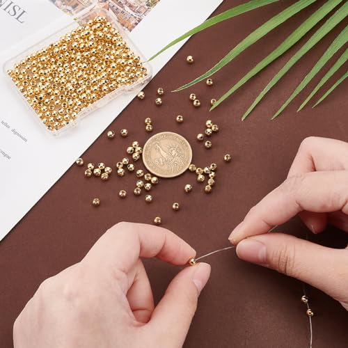 PH PandaHall 300pcs 18K Gold Spacer Beads - 4mm Seamless Smooth Waist Beads for Bikini Belly Chain Layered Bracelet Satellite Jewelry Making - size: 4mm
