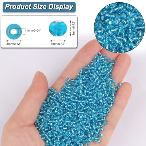 5100 Pcs Size 8/0 Glass Seed Beads, 3 mm Lake Blue Small Mini Spacer Loose Pony Beads for Jewelry Making and DIY Crafts - color: Lake Blue, size: Medium