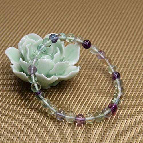 Angelstones Handmade Natural Healing Gemstone 6mm Round Beads Stretch Crystal Bracelet 7 Inch Unisex - color: Clear Fluorite
