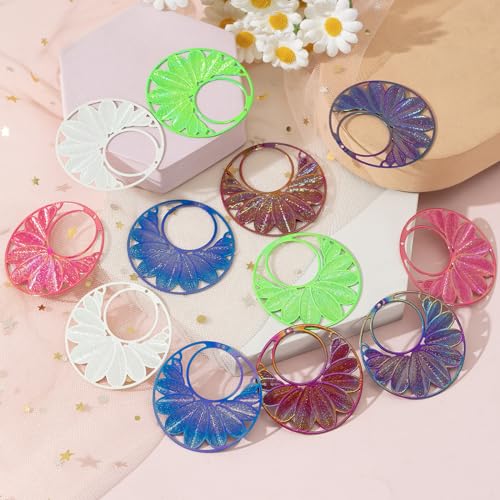 Dazzling Colorful Filigree Charms Hollow Out Multicolor Geometric Filigree Pendants for DIY Jewelry Making Earrings Necklaces Components - color: Round-1