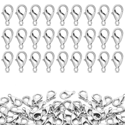 CooBigo 120pcs 10mm Lobster Clasps, Tiny Metal Alloy Lobster Claw Clasps for Necklace Bracelets Clip, Keychain Ring, Jewelry Making Accessories (Silver) - color: 10mm Lobster Clasps Silver