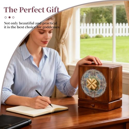 Wooden Jewelry Box for Women Jewelry Box With Drawers Walnut Wood (Walnut Wood with printing B) - color: Walnut Wood with printing B