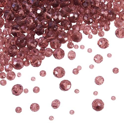 4 Strands Faceted Glass Beads Crystal 3/4/6/8mm Rondelle Transparent Glass Loose Spacer Beads for DIY Bracelet Necklace Wristband Keychain Jewelry Craft Making, Pale Violet Red - color: 3/4/6/8mm-Pale Violet Red
